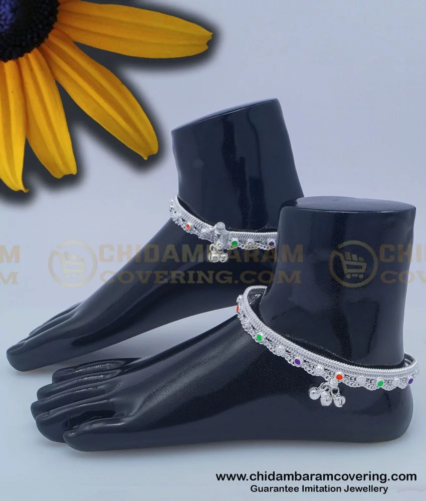 Buy Bridal Wear White Metal Heavy Anklet Design New Silver ...