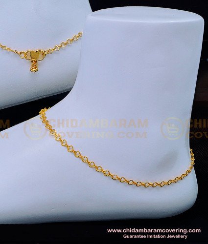 ANK100 - 9 Inches Modern Simple Light Weight Anklet 1 Gram Gold Payal for Girls
