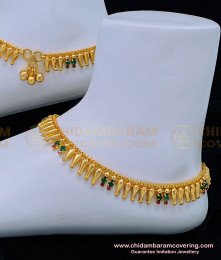 ANK104 - 10.5 Inches Latest Leg Padasaram Design Bridal Wear Ruby Emerald Stone Anklet Online