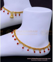 ANK110 - 11.5 Inch Latest Anklet Designs Red Crystal Payal Design for Girl