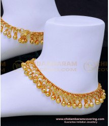 ANK118 - 10 Inch Bridal Gold Kolusu Design Gold Plated Indian Bridal Anklets