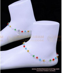 ANK123 - 10.5 Inch Trendy Colourful Crystal Silver Fancy Anklet Design