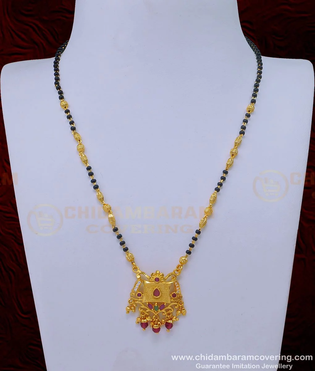 Buy Trendy Modern Single Line Black Beads Short Hindu Mangalsutra ...