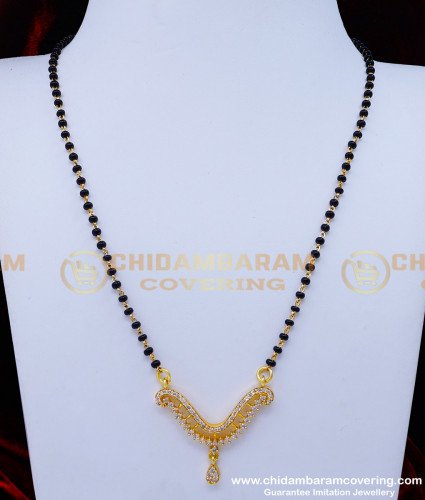 BBM1047 - American Diamond Short Black Beads Mangalsutra Online