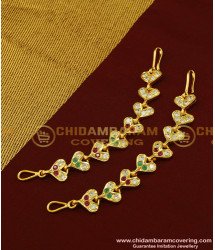 MAT100 - Attractive Leaf Design Impon Ear Chain Multi Stone Maatal Bridal Wear Gold Matilu Designs