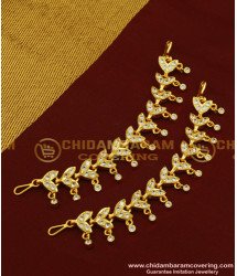 MAT103 - Traditional Real Gold Like Impon Leaf Design White Stone Matilu Design Gold Plated Side Ear Chain Online