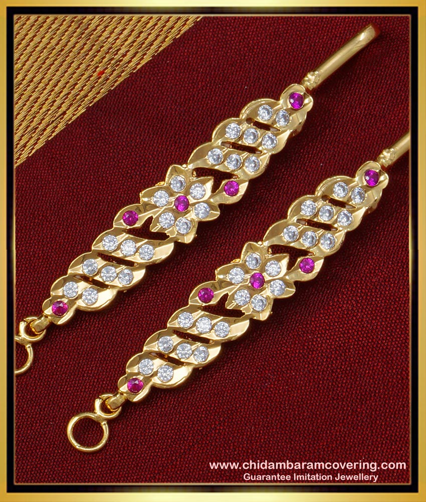  matilu design, one gram gold jewellery, champaswarlu, ear chain, Straight Mattal,