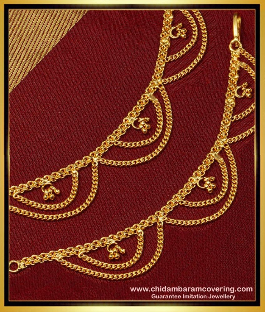 MAT148 - One Gram Gold Two Line Chain Side Hook Type Ear Chain Matilu Gold Model Online