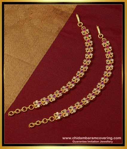 MAT158 - South Indian Jewellery Kemp Stone Gold Plated Designer Maatal Ear Chain for Wedding  