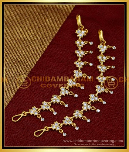 MAT181 - Gold Plated Impon white stone Ear Chain Online Shopping