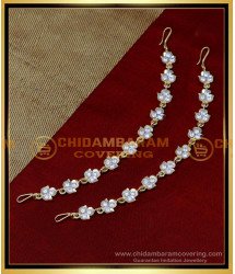 MAT195 - Traditional Gold White Stone Ear Chain Designs for Ladies