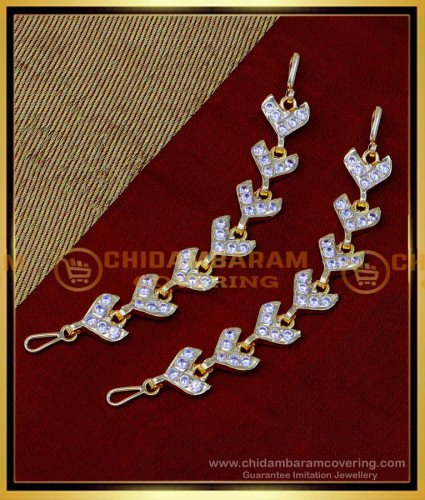 MAT196 - Leaf Design White Stone Impon Women Ear Chain Designs