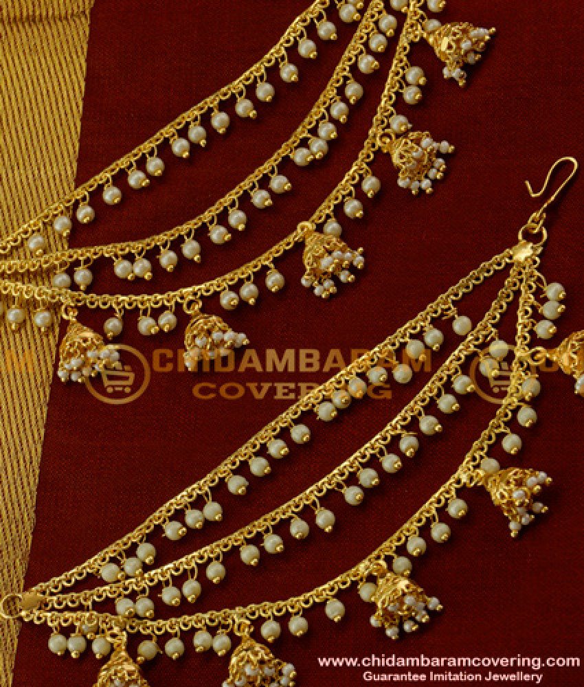 MAT26 - Bahubali Model Layer Chain Jhumka Pearl Drops Mattal Chain Design Online
