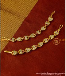MAT30 - Latest Impon Bridal Wear Red and White Stone Mattal Design Side Ear Chain Online