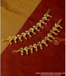 MAT31 - Latest Impon Real Gold Design Bridal Wear Leaf Design Stone Mattal Design Side Ear Chain Online