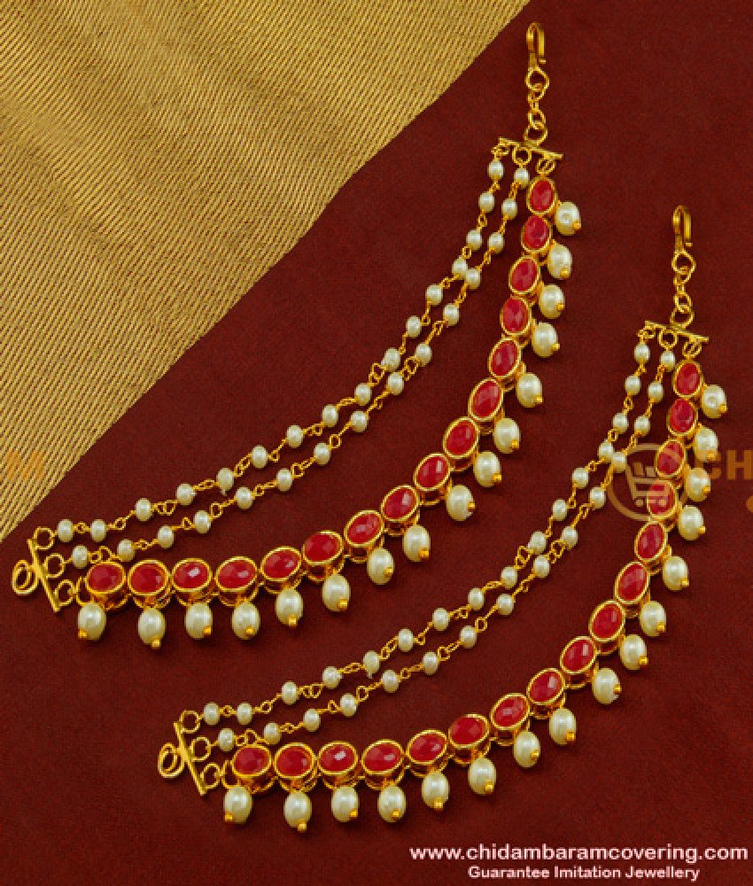 MAT41 - Latest Ruby Stone with Pearl 3 Layer Fancy Side Mattal Design for Wedding