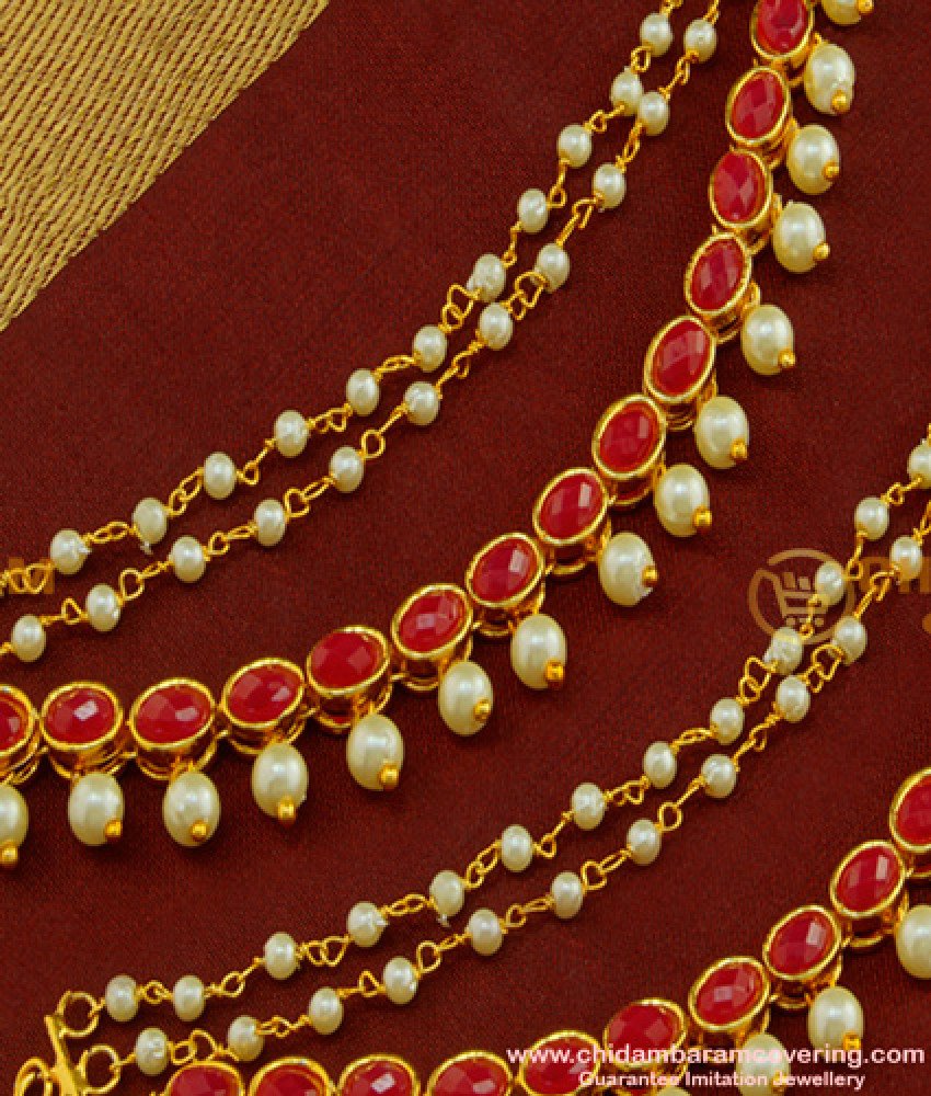 MAT41 - Latest Ruby Stone with Pearl 3 Layer Fancy Side Mattal Design for Wedding