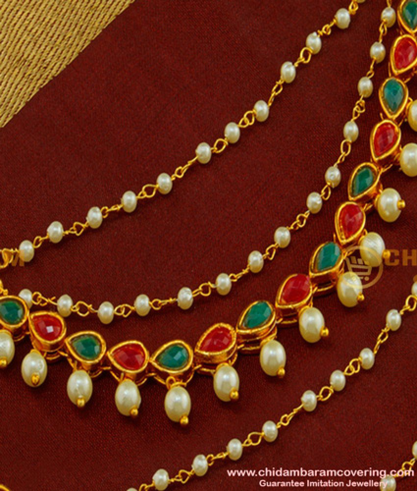 MAT42 - Temple Jewellery Matte Ruby Emerald Bridal Champaswaralu Trendy Collection Online