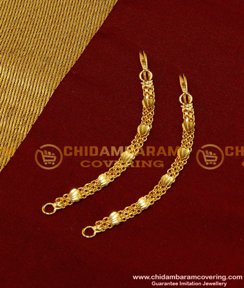 MAT49 - One Gram Gold Heart Design Short Ear Chain Mattal Latest Bridal Traditional Designs Jewellery Online