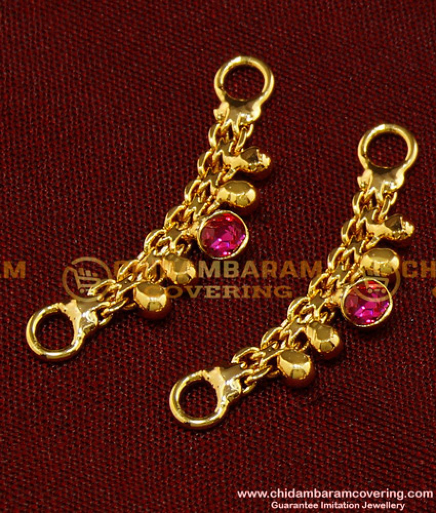 MAT55 - Beautiful Pink Stone Mini Side Maatil One Gram Gold Side Ear Chain for Women