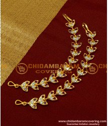 MAT57 - Five Metal Bridal Wear Leaf Design Maatal Stone Ear Chain Model Online