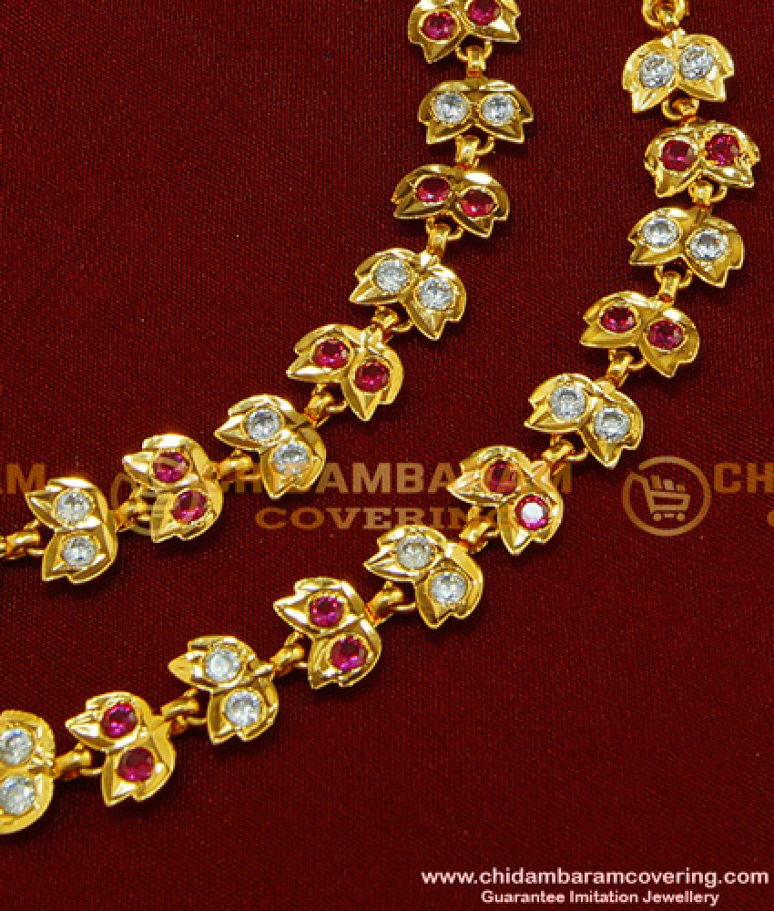MAT58 - Traditional Impon Bridal Wear Matal Design Gold Plated Stone Side Ear Chain Online