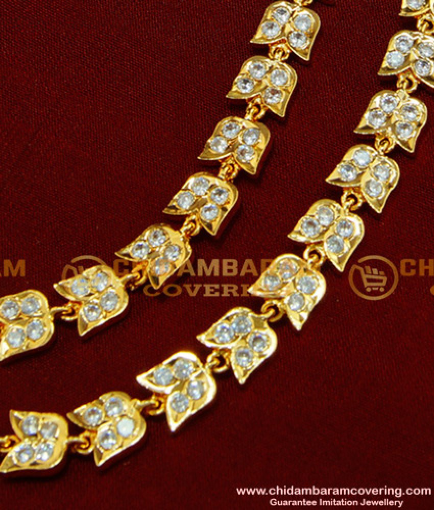 MAT61 - Stunning Gold Full White Ad Stone Gold Plated Leaf Design Impon Maatal Online Shopping