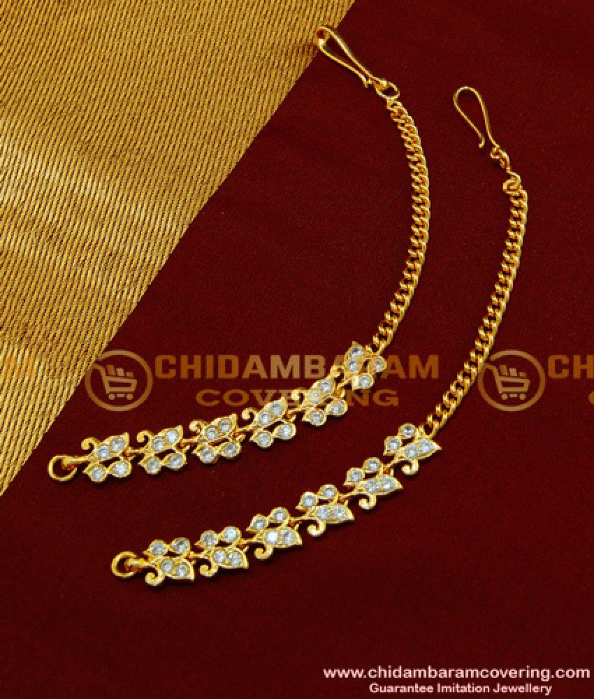 MAT62 - One Gram Gold Impon White Stone Ear Chain Guarantee Jewellery Matilu for Earring 
