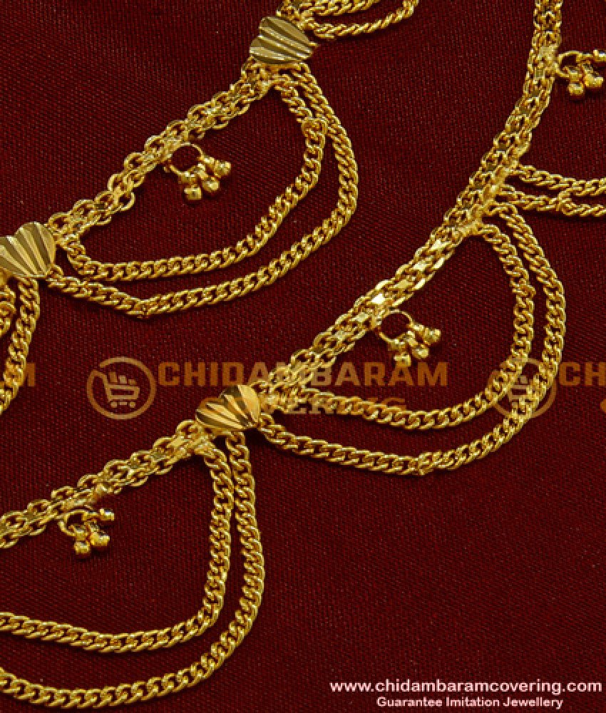 MAT68 - Bridal Wear Double Chain Heart Model Side Hook Type Ear Chain Design Latest Champaswaralu Gold Design Online