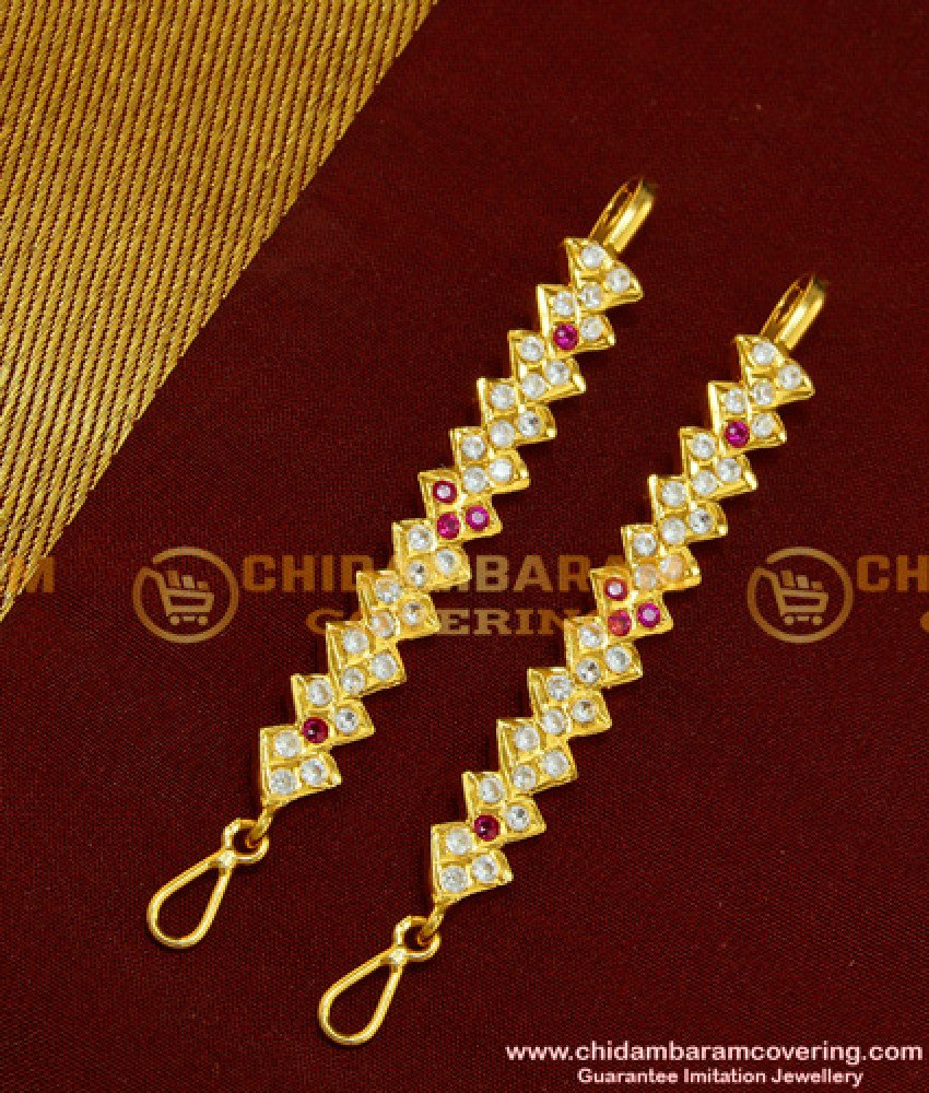 MAT81 - Elegant Gold Design Impon Ad Stone Short Matilu Design Side Ear Chain for Wedding