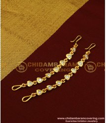 MAT99 - Real Gold Design White Stone Impon Five Metal Panchaloha Matilu Ear Chain for Bride 