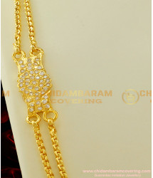 MCHN127 - 30 Inches Long Impon White Atone Mugappu Double Chain Gold Plated Thali Chain For Women  