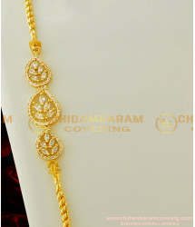 MCHN131 - 30 Inches Gold Design Thali Chain AD Stone Leaf Design 1 Gram Gold Side Mugappu for Women
