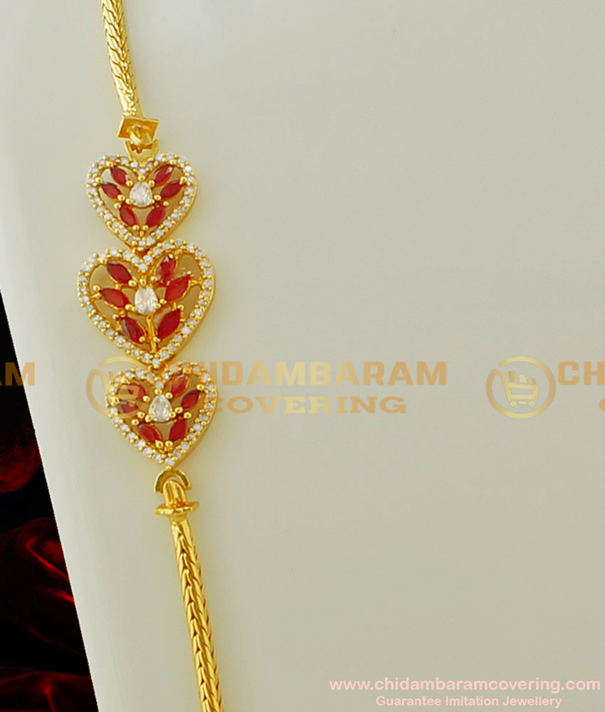 MCHN136 - 30 Inches First Quality Heart Shape Side Pendant Mugappu with Long Roll Kodi Thali Chain Designs Online