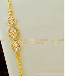 MCHN139 - 30 Inches Semi Precious Full White Stone Mugappu Thali Chain Gold Design for Ladies 