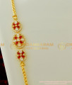 MCHN140 - 30 Inches One Gram Gold White and Red Stone Side Pendant Fancy Design Long Mugappu Chain 