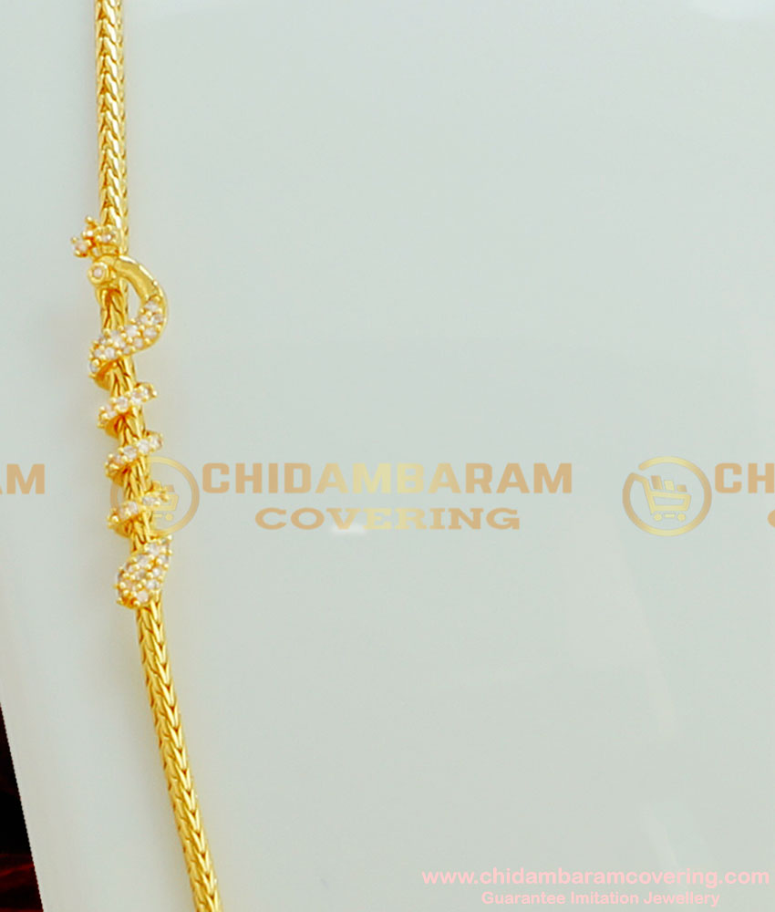 MCHN151 - Trendy Gold Plated Thali Kodi Chain Peacock AD Spiral Design Mugappu Chain Indian Imitation Jewellery 