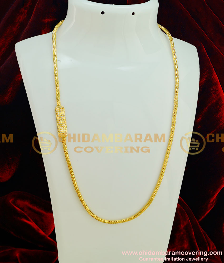 MCHN152 - American Diamond Designer Mugappu Side Stone Pendant Thali Kodi Mugappu Chain