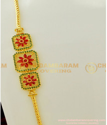 MCHN153 - Latest Daily Wear Ruby Emerald Flower Design Side Mugappu Chain for Women