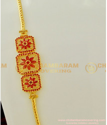 MCHN154 - Gold Design Big Ruby Stone Mugappu Roll Thali Kodi Mugappu Chain Latest Jewellery 