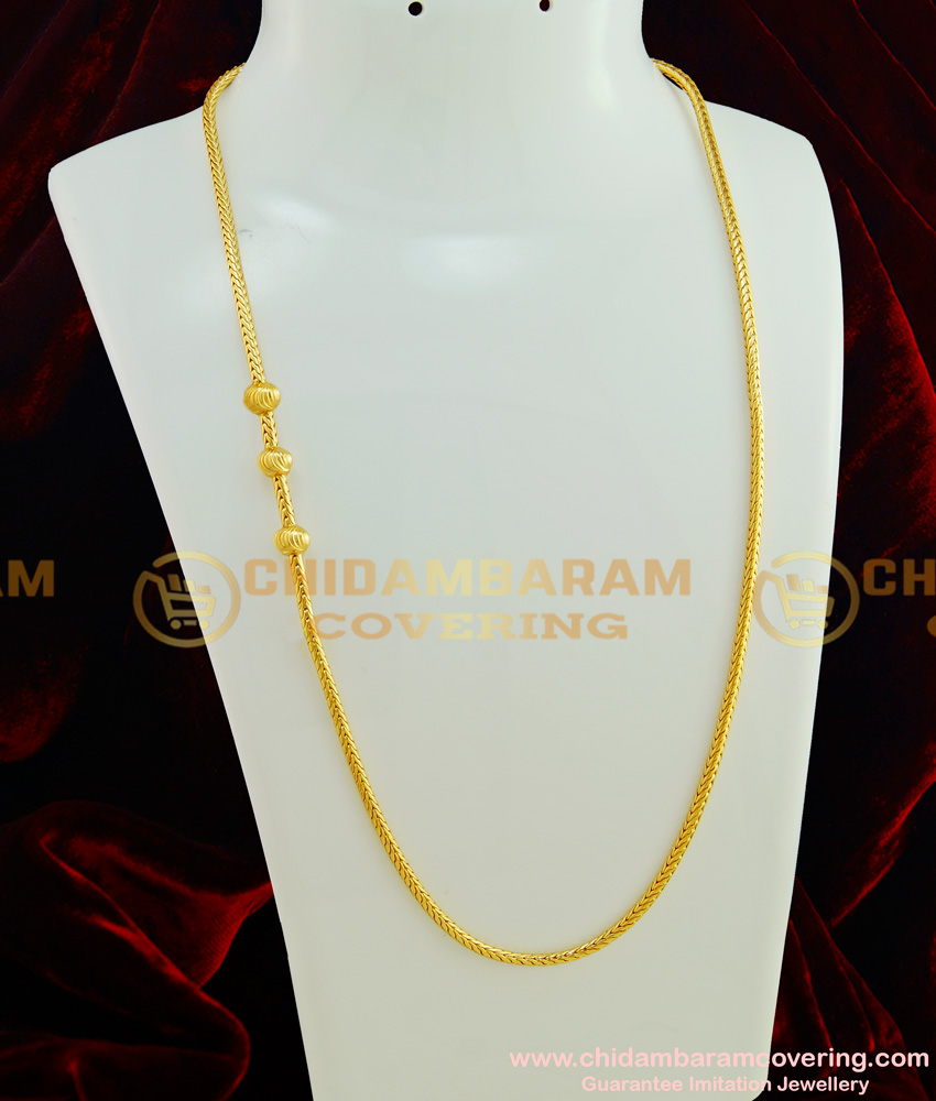 MCHN157 - Latest Daily Wear Gold Plated Plain Golden Ball Mugappu Design Low Price Online