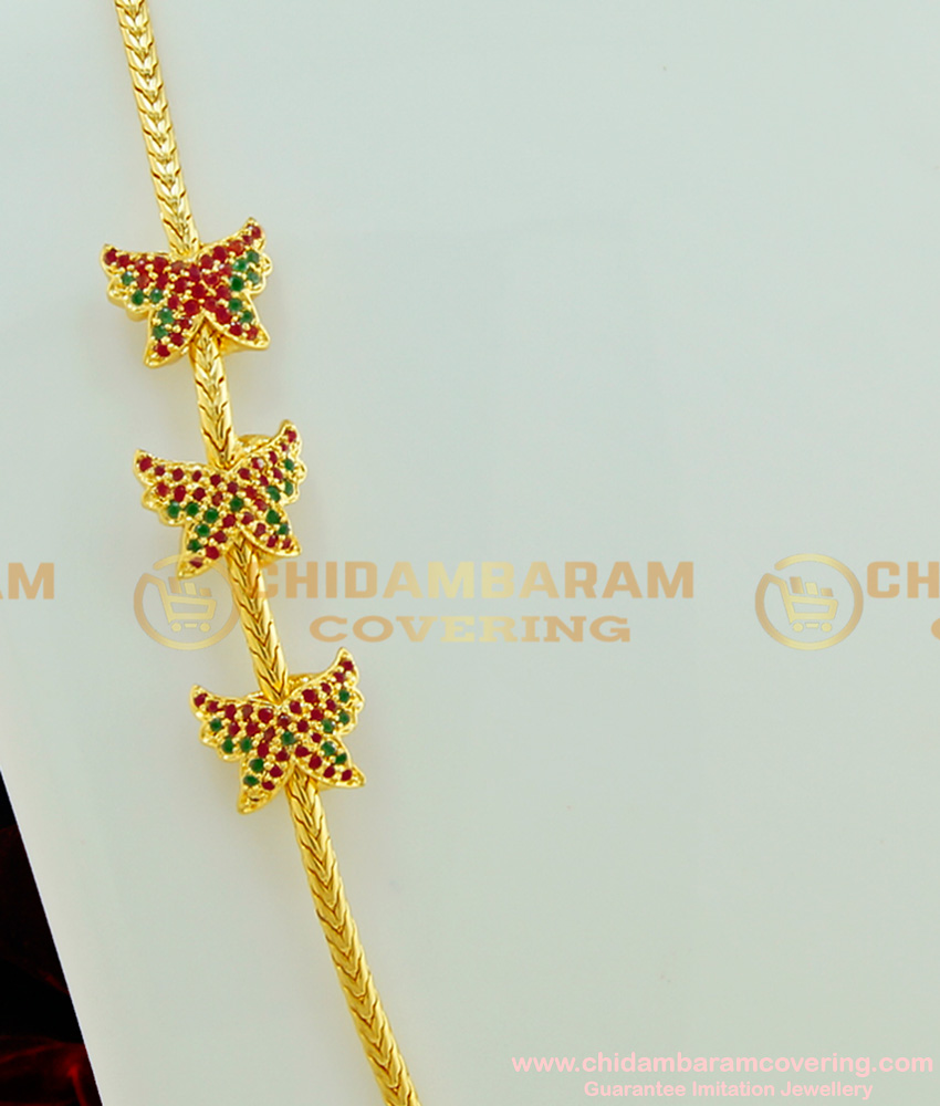 MCHN174 - New Fashion Ruby Emerald Stone Butterfly Design Mugappu Thali Chain Artificial Jewellery