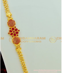 MCHN176 - Trendy Ruby Stone Flower Design Side Locket Mangalsutra Mugappu Chain South Indian Jewellery Online