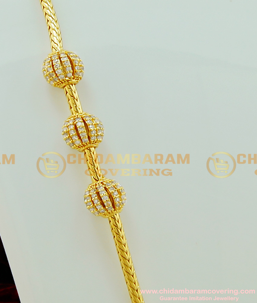 MCHN184 - 24 Inches American Diamond Designer 3 Stone Balls Mugappu Thali Kodi Chain Online