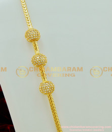 MCHN185 - Trendy Gold Plated Thali Kodi Chain AD Balls White Stone Design Mugappu Chain Indian Imitation Jewellery