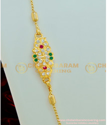MCHN215 - 1 Gram Gold Plated Designer Chain with Impon Multi Stone Mugappu Chain For Ladies 