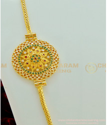 MCHN241 - New Fashion Ruby Emerald Stone Big Round Design Mugappu Thali Chain Artificial Jewellery