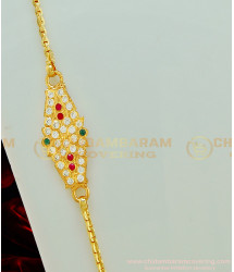 MCHN249 - 24 Inches Impon Mugappu Chain Designs One Gram Gold Plated Ad Stone Side Pendant