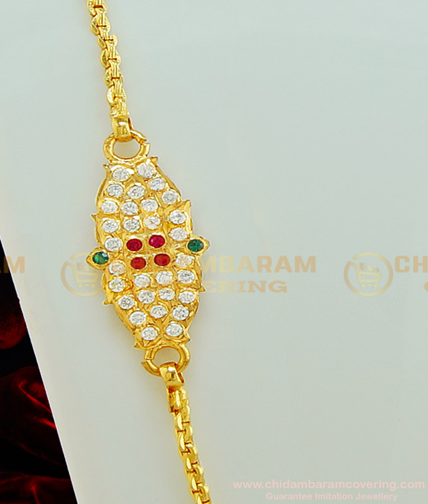 MCHN250 - 24 Inches Impon Mugappu Chain Panchalogam Stone Pendant Designs One Gram Gold Jewellery