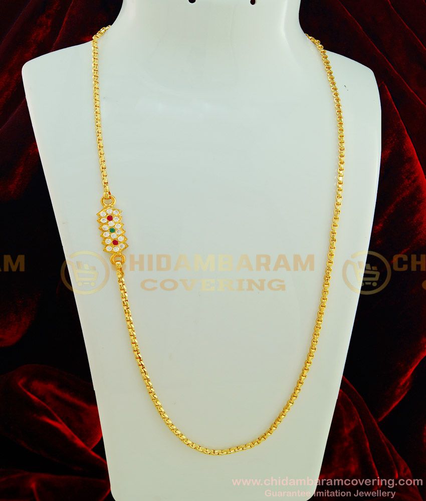 MCHN253 - Latest Design Impon Multi Stone Mugappu Chain Design for Women Five Metal Jewellery
